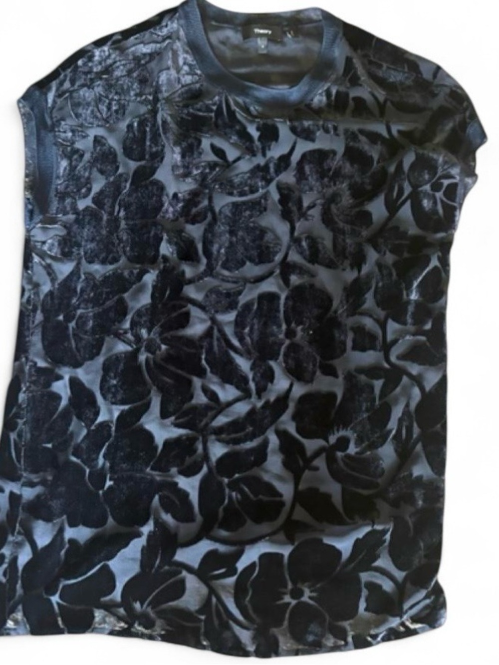Theory Black Floral Burnout Velvet Tank Top